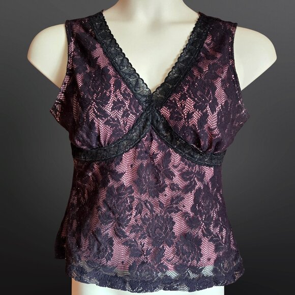 Y2K Lace Tank Camisole Top Size L Black Pink Whimsigoth Gothic Fairy 2000s - Picture 1 of 7